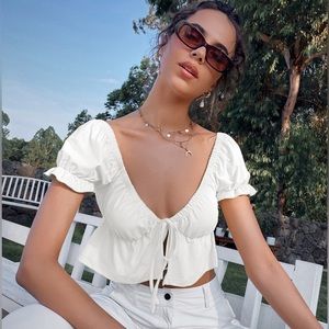 Puff Sleeve Tie-Front Blouse